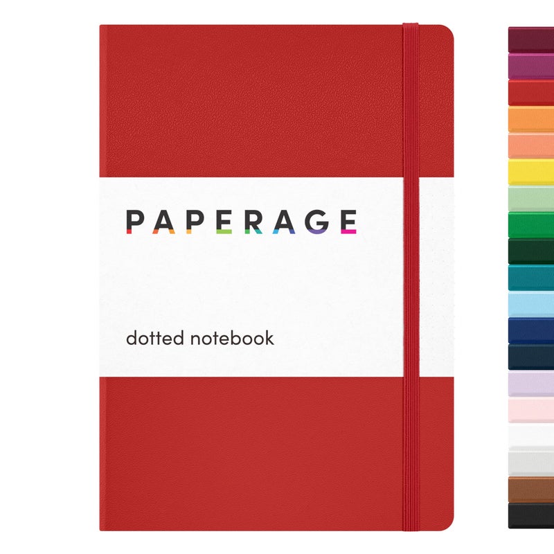 PAPERAGE Dotted Journal Notebook, (Red), 160 Pages, Medium 5.6 in x 8 in - 100 GSM Thick Paper â€“ Hardcover Journaling Notebook for Work, School & Bullet Journaling - Image 1